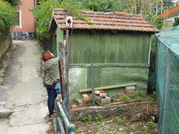 Miaomiao with a cat on a shed near the Levanto railway station