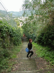 Miaomiao at the path along the Levanto Castle, with a view on the west side of the town