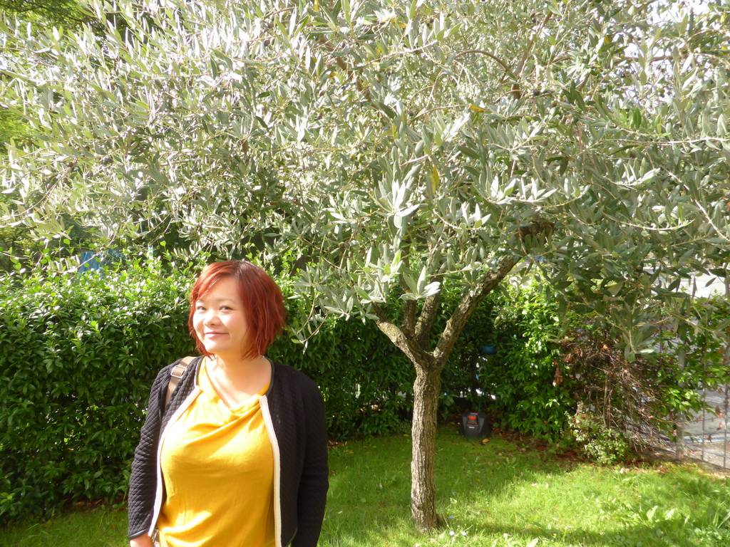 Miaomiao with a tree at our terrace at the Cinque Terre Da Levanto hotel