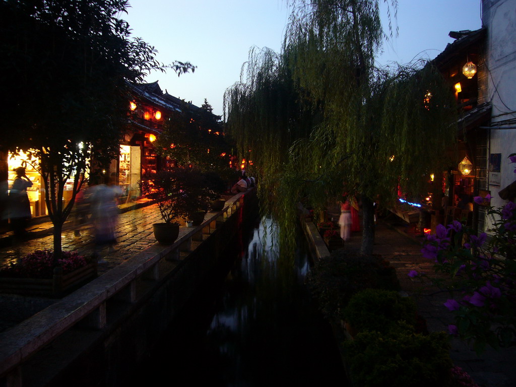 Pub street in the Old City of Lijiang, at sunset
