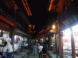 Shopping street in the Old City of Lijiang, by night