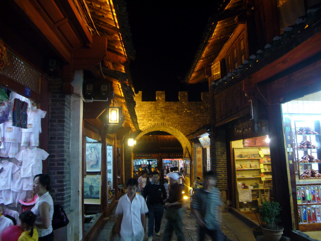 Shopping street in the Old City of Lijiang, by night