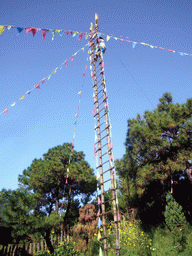 Man on stairs made of swords, in a Minority Village near Lijiang