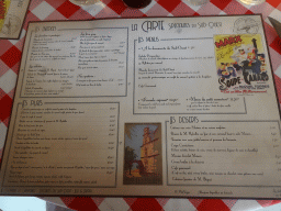 Menu at the Le Domaine de Chavagnac restaurant