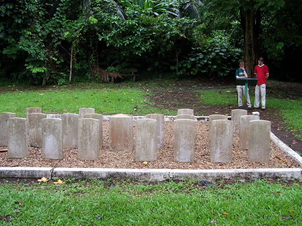 Tim and his friend at a cemetery at the Limbe Botanic Garden