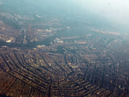 The city center of Amsterdam, viewed from the airplane from Amsterdam