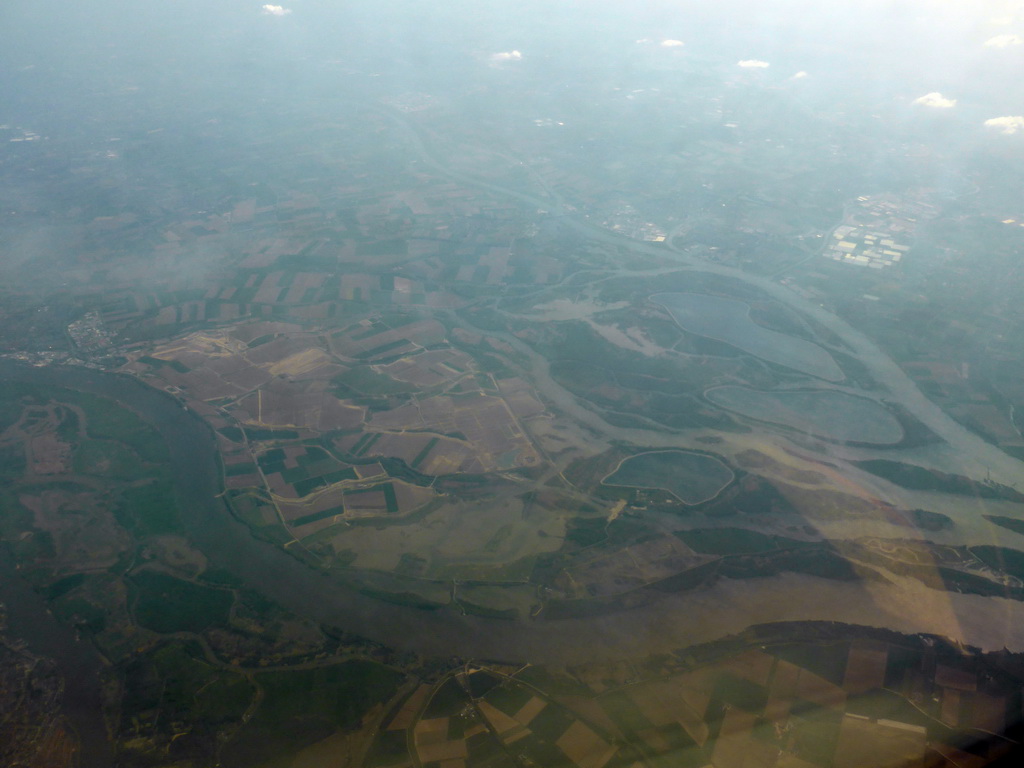 The Biesbosch area, viewed from the airplane from Amsterdam