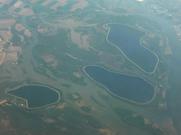 The Petrusplaat, Honderd en Dertig and De Gijster lakes at the Biesbosch area, viewed from the airplane from Amsterdam