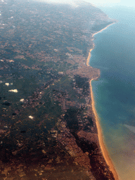 The towns of Saint-Hilaire-de-Riez and Saint-Gilles-Croix-de-Vie in France, viewed from the airplane from Amsterdam