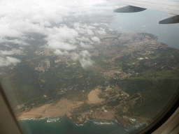 Guincho Beach and the city of Cascais, viewed from the airplane from Amsterdam