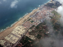 The town of Costa da Caparica and its beach, viewed from the airplane from Amsterdam