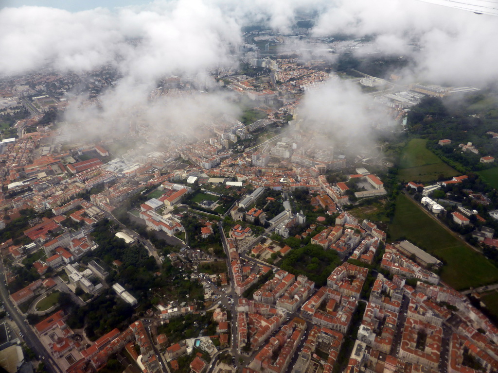 The Alcântara district of Lisbon, viewed from the airplane from Amsterdam