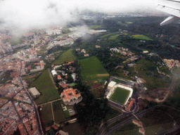 The Alcântara district of Lisbon, with the School of Agronomy and the Estádio da Tapadinha stadium, viewed from the airplane from Amsterdam