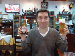 Tim with a Sagres beer at the A Gina Restaurant