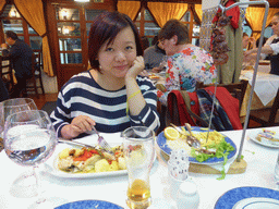 Miaomiao having dinner at the A Gina Restaurant