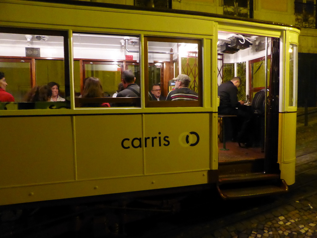 The Glória Funicular at the Calçada da Glória street, by night