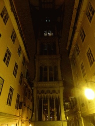 The Elevador de Santa Justa lift at the Rua da Santa Justa street, by night