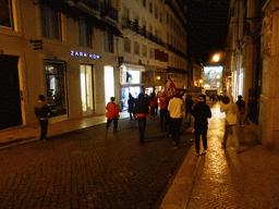 Fans of the S.L. Benfica soccer team celebrating the championship at the Rua do Carmo street, by night