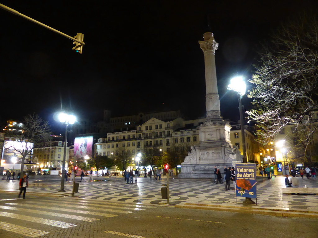 The Rossio Square with the Column of Pedro IV, by night