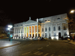 The front of the National Theatre D. Maria II at the Rossio Square, by night