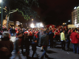 Fans of the S.L. Benfica soccer team celebrating the championship and the statue of the Marquess of Pombal at the Praça do Marquês de Pombal square, by night