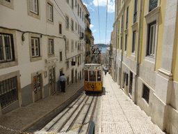 The Bica Funicular (Elevador da Bica) at the top of the Rua de Bica de Duarte Belo street