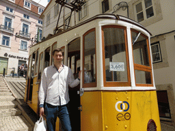 Tim at the Bica Funicular at the top of the Rua de Bica de Duarte Belo street