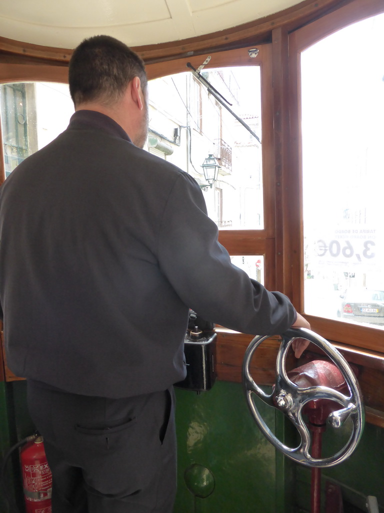 Driver in the Bica Funicular at the Rua de Bica de Duarte Belo street