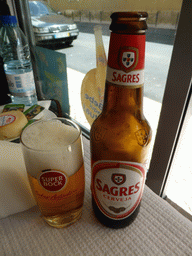 Sagres beer at the Pastelaria Glacial restaurant at the Rua do Arsenal street