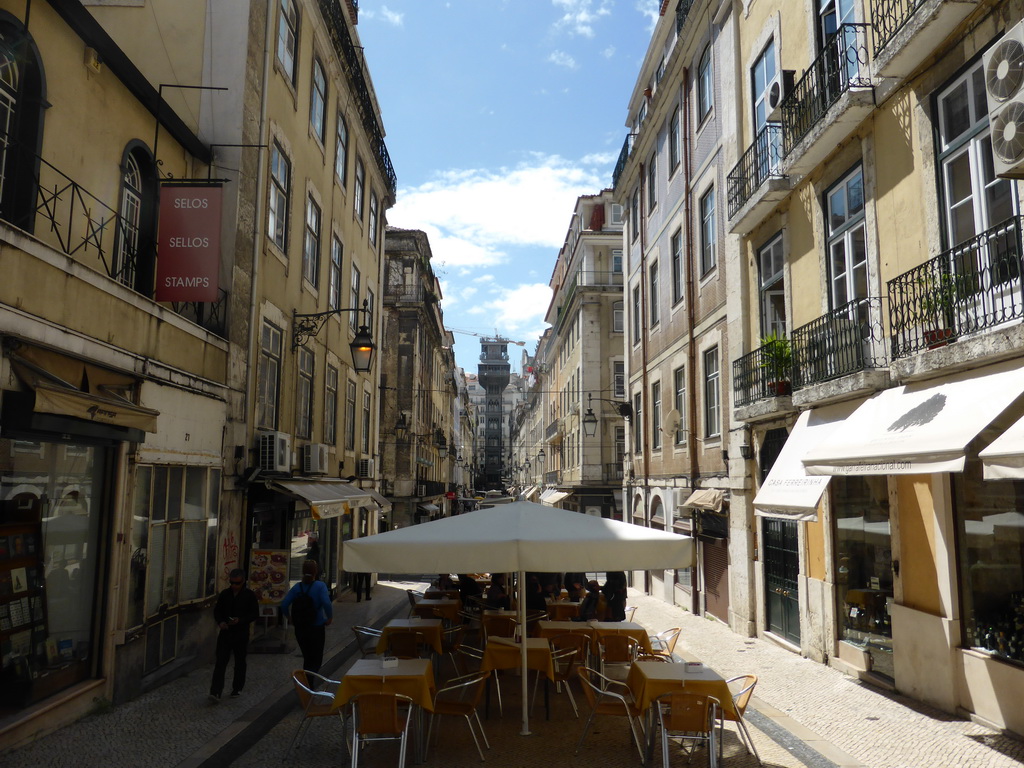 The Rua de Santa Justa street with the Elevador de Santa Justa lift, viewed from the Rua Augusta street