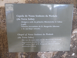 Information on the Chapel of Nossa Senhora da Piedade at the Cloister of the Lisbon Cathedral