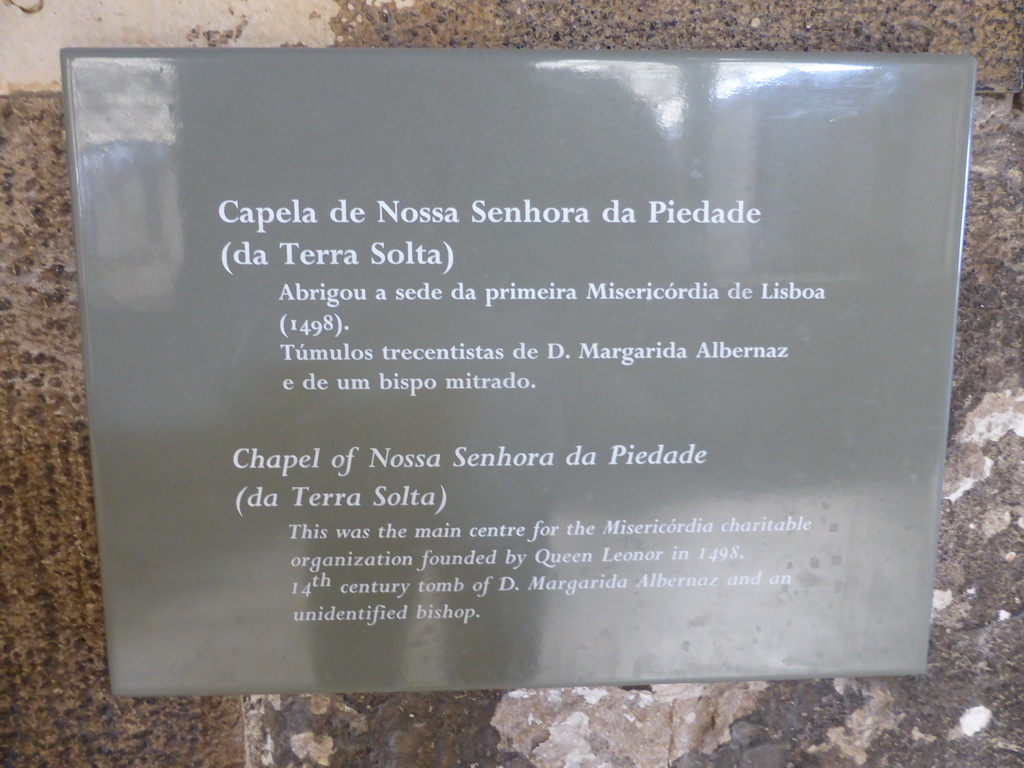 Information on the Chapel of Nossa Senhora da Piedade at the Cloister of the Lisbon Cathedral
