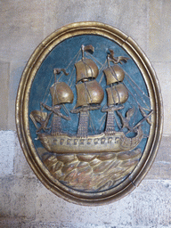 Relief of a ship at the entrance to the Treasury at the upper floor of the Lisbon Cathedral