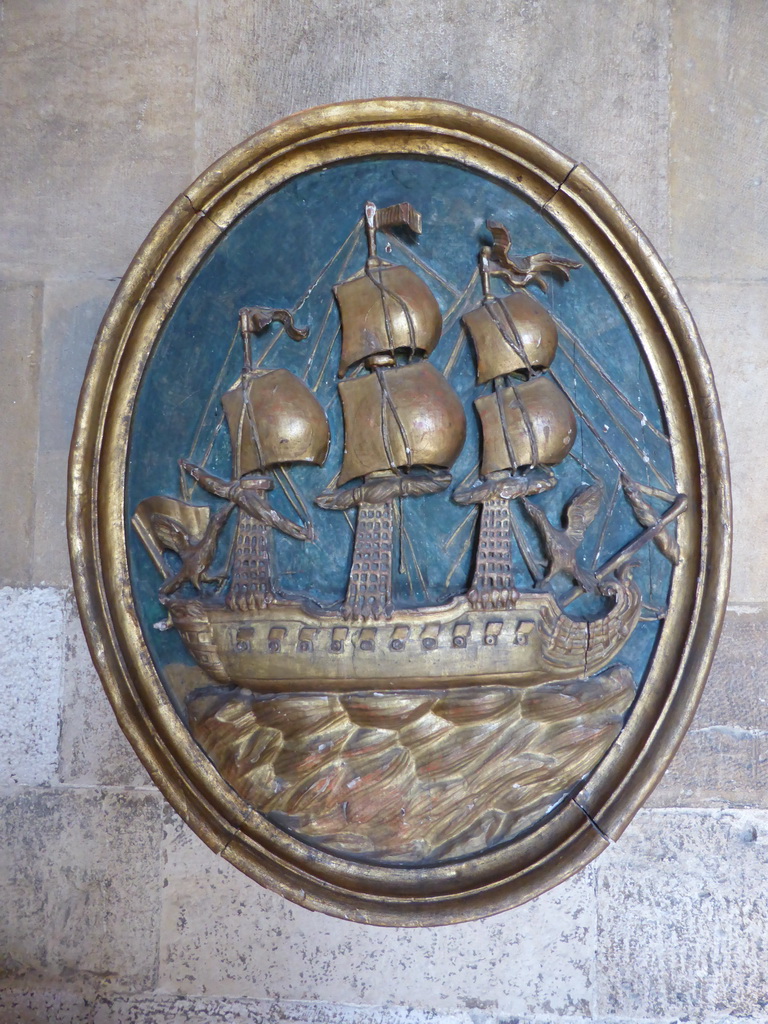 Relief of a ship at the entrance to the Treasury at the upper floor of the Lisbon Cathedral