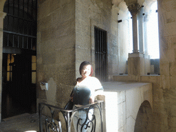Miaomiao at the entrance to the Treasury at the upper floor of the Lisbon Cathedral