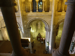 Nave of the Lisbon Cathedral with the sculpture `Pieta`, viewed from the Treasury at the upper floor