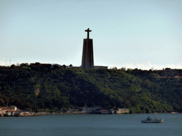 The Cristo Rei statue and the Rio Tejo river, viewed from the Praça d`Armas square at the São Jorge Castle