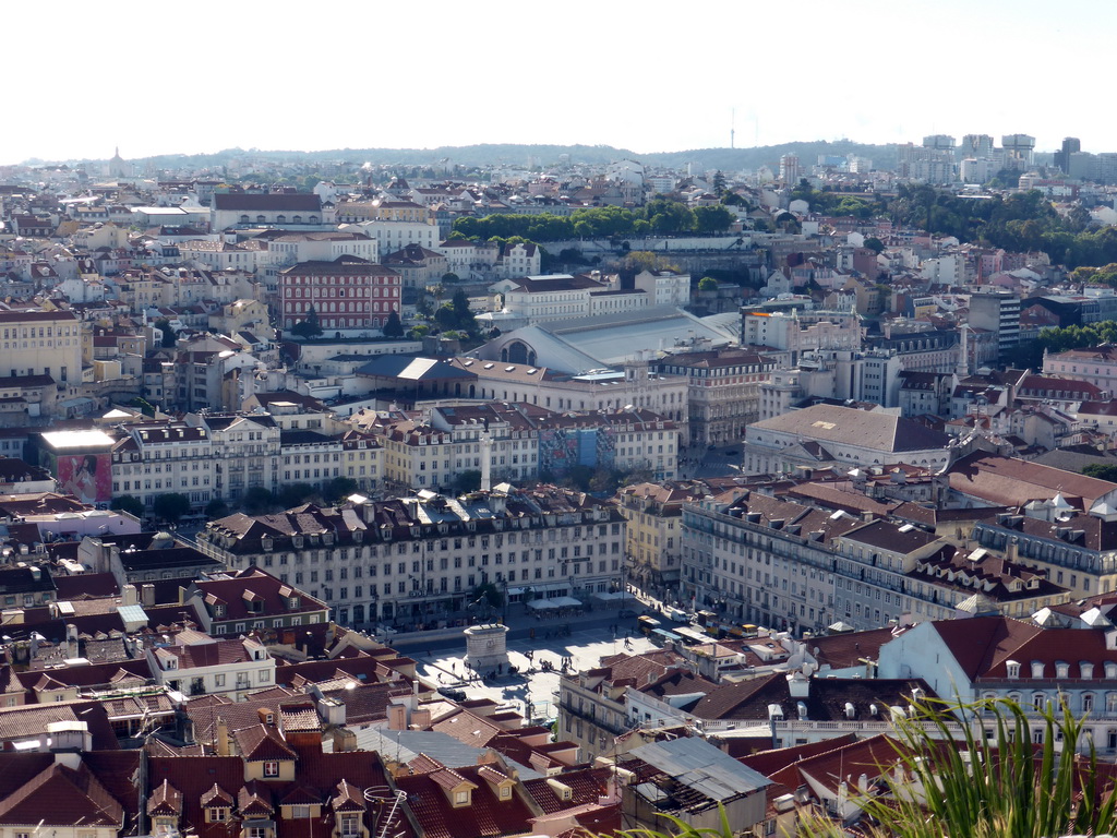 The city center with the Praça de Figueira square, the Rossio Square and the Rossio Railway Station, viewed from the ruins of the former Royal Palace of the Alcáçova at the São Jorge Castle