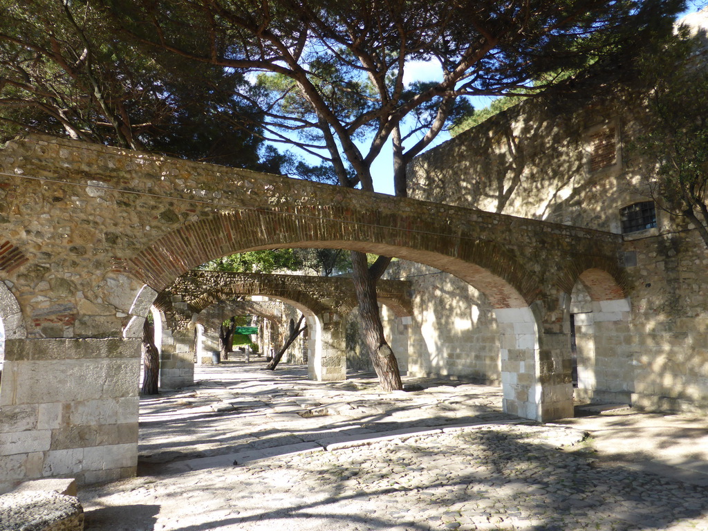 Gated walls at the ruins of the former Royal Palace of the Alcáçova at the São Jorge Castle