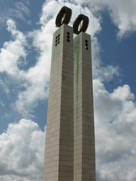 Columns at the Parque Eduardo VII park, viewed from the sightseeing bus at the Alameda Cardeal Cerejeira street