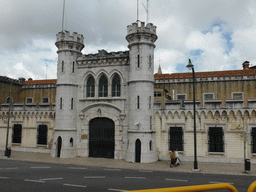 Front of the Estabelecimento Prisional de Lisboa prison at the Rua Marquês de Fronteira, viewed from the sightseeing bus
