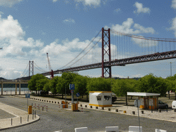 The Ponte 25 de Abril bridge over the Rio Tejo river, viewed from the sightseeing bus