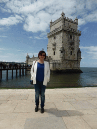 Miaomiao in front of the Torre de Belém tower