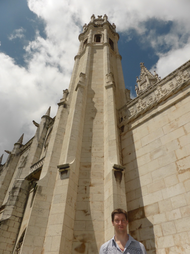 Tim in front of two towers of the Jerónimos Monastery
