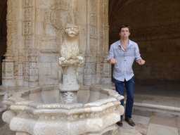 Tim with a fountain in one of the corners of the central square of the Cloister at the Jerónimos Monastery