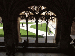 View from the staircase to the upper floor on the central square and the lower floor of the Cloister at the Jerónimos Monastery