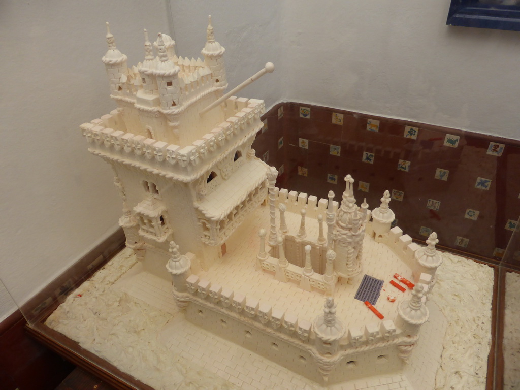 Scale model of the Torre de Belém tower at the Pastéis de Belém restaurant at the Rua Belém street