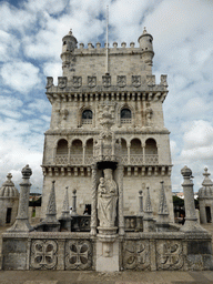 Virgin and Child statue at the platform on the first floor of the Torre de Belém tower, with a view on the upper floors