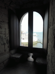 The coastline on the east side and the Rio Tejo river, viewed from the first floor of the Torre de Belém tower