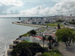 The Fort of Bom Sucesso and Museum of Combatants, the Centro Náutico de Algés center and the Rio Tejo river, viewed from the top of the Torre de Belém tower